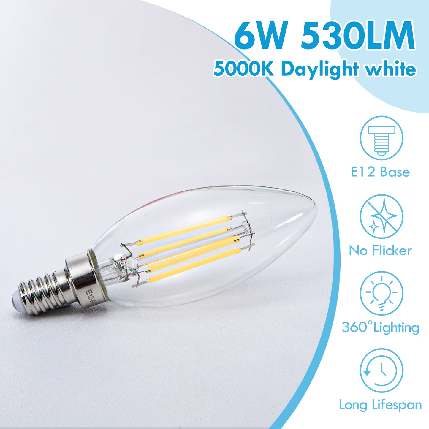 12 Pack E12 LED Bulbs,5000K Daylight White