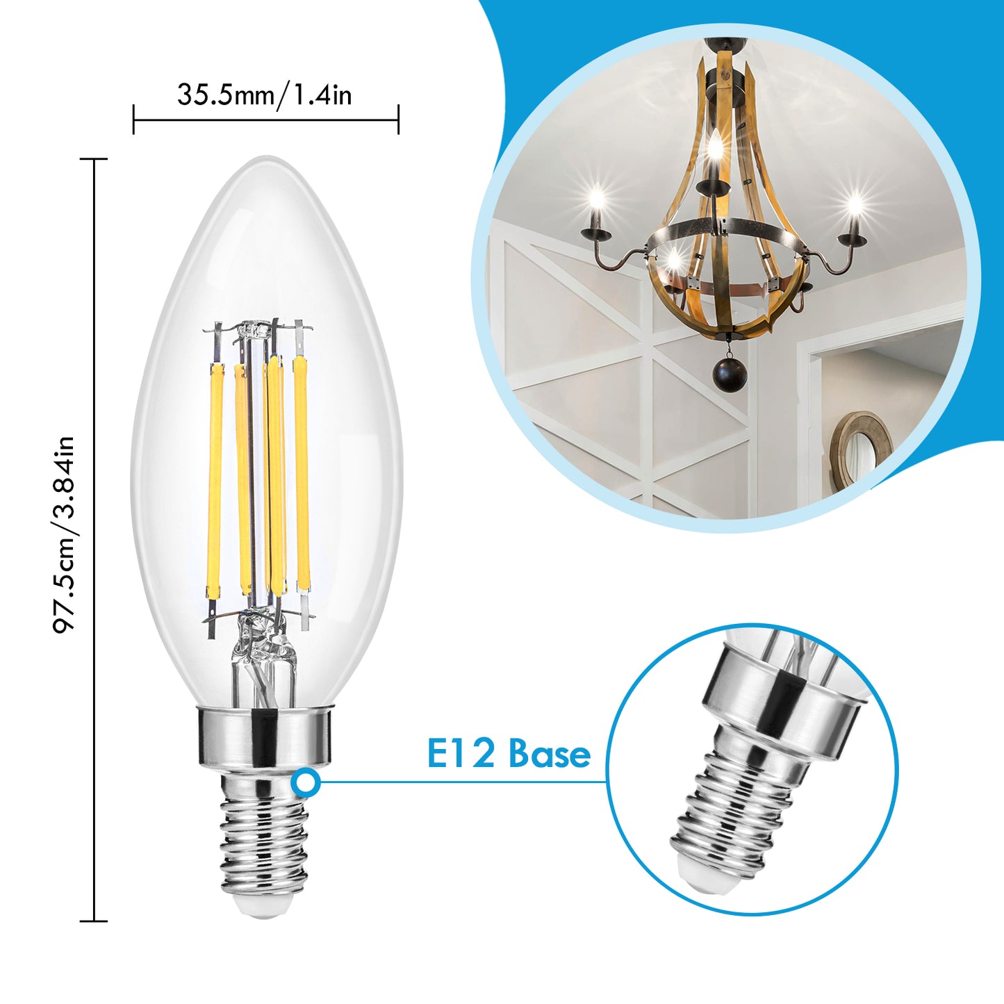 12 Pack E12 LED Bulbs,5000K Daylight White